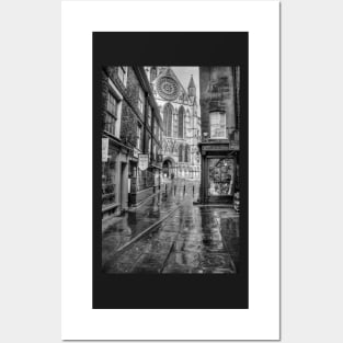 York Minster And Shops Black And White Posters and Art